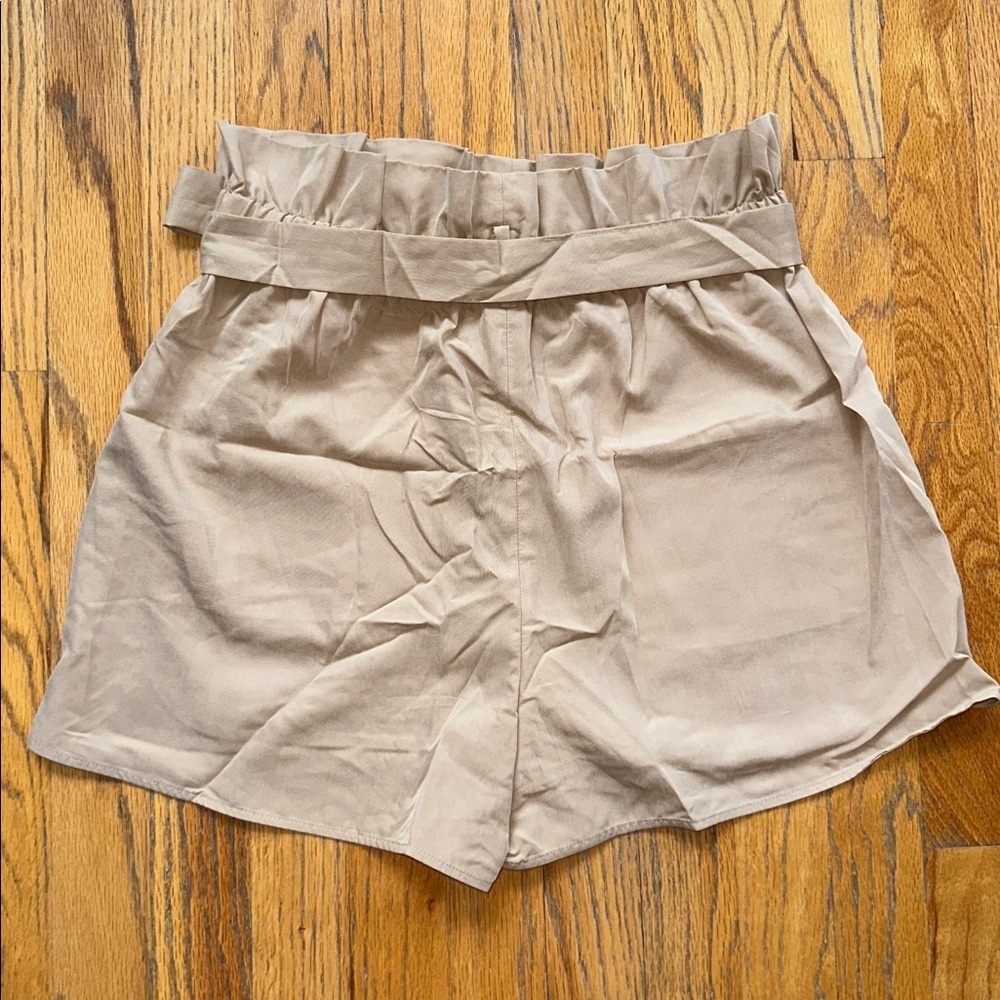 Express Tan High Waist Shorts with Paper Bag Waist - Picture 3 of 4